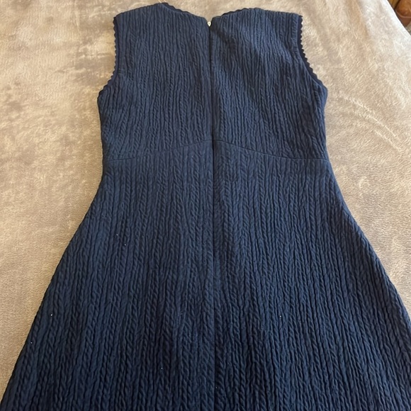 Rebecca Taylor V-Neck Navy Sleeveless Textured Chevron Dress Flare Size 2 NWT - Picture 12 of 15